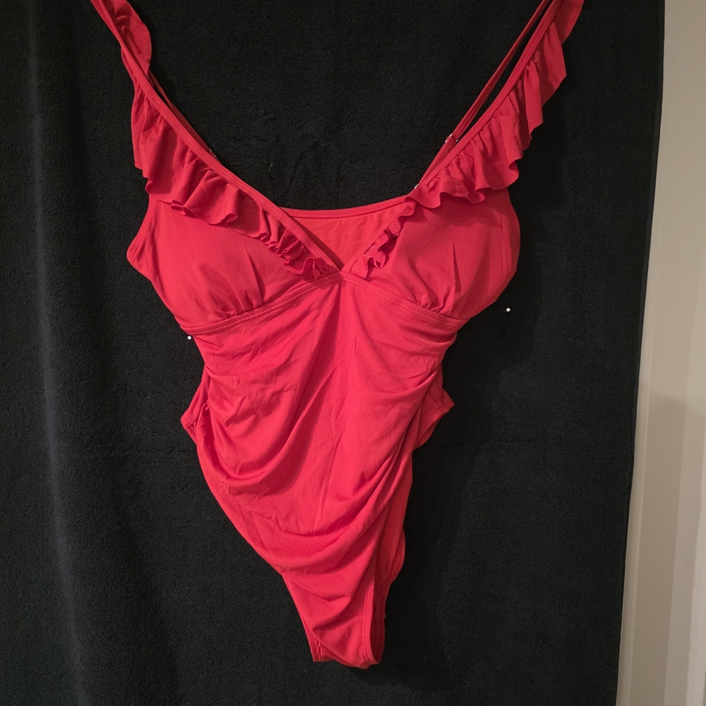 Red Ruffle-Trim Women's One-Piece Swimsuit